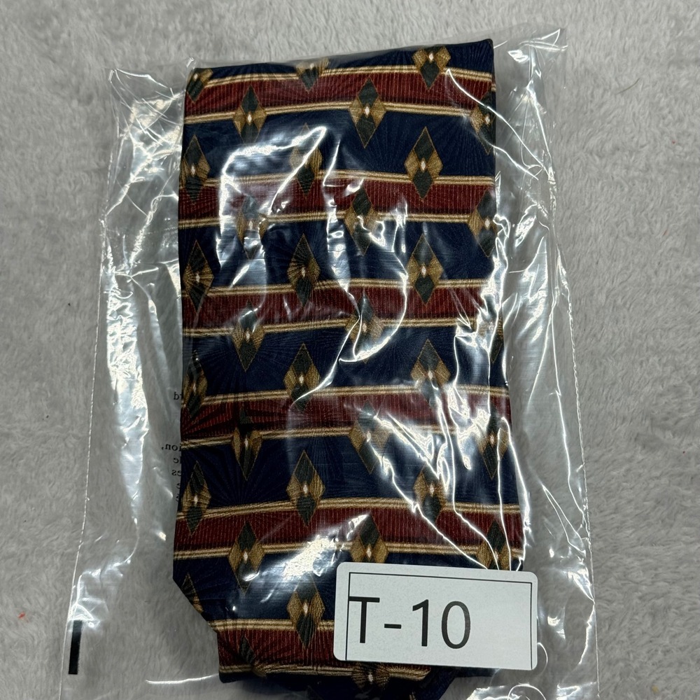 Etienne Aigner Silk Necktie Navy Blue Diamond Pattern Career Professional - Picture 5 of 5